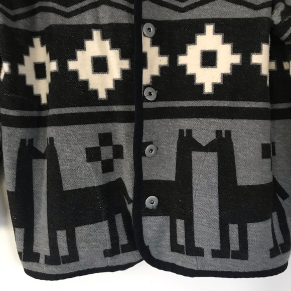 Vintage 1980’s Esprit southwestern grey black & white Aztec blanket coat jacket - Picture 9 of 12